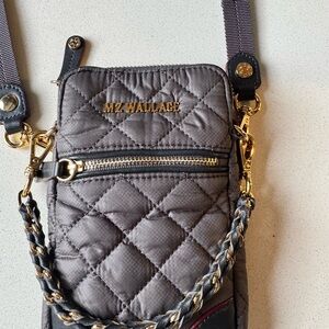 MZ Wallace Gray Quilted Crossbody Bag with Gold Details